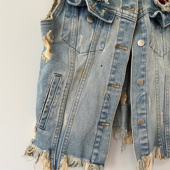 Unif Urban Outfitters Pieced Buffalo Plaid Denim Cutoff Vest Size M - Picture 3 of 6